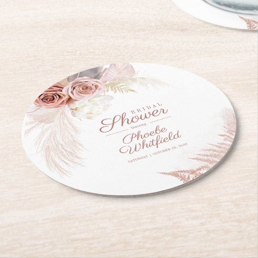 Vrijgezellenfeest Pampas Grass Terracotta Tan Ronde Kartonnen Onderzetter (Gebogen)