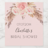 Vrijgezellenfeest pampas graszode blush roos flora wijn etiket (Enkel label)