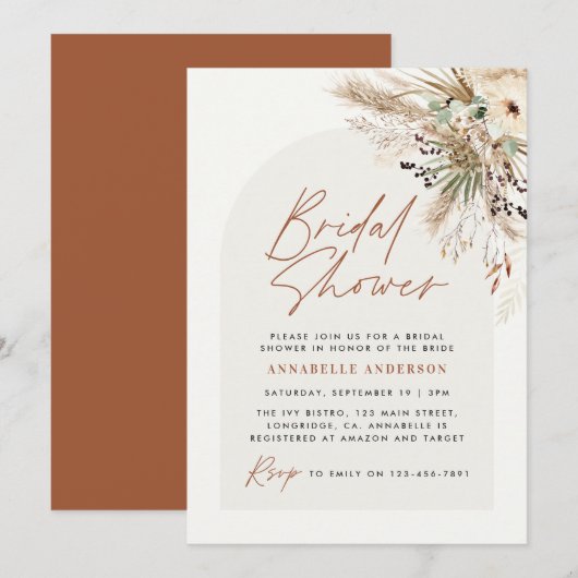 Vrijgezellenfeest pampas modern boho elegant kaart (Voorkant / Achterkant)