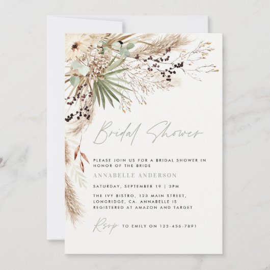 Vrijgezellenfeest pampas modern boho elegant kaart (Voorkant)