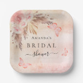 Vrijgezellenfeest pampas roos florale vlinders papieren bordje (Voorkant)