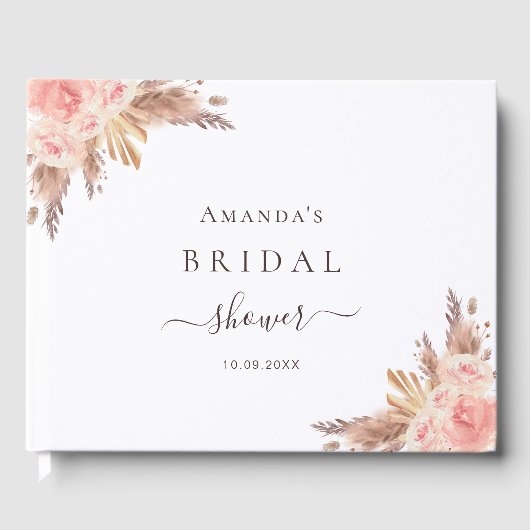 Vrijgezellenfeest pampas roos goud gastenboek (Voorkant)