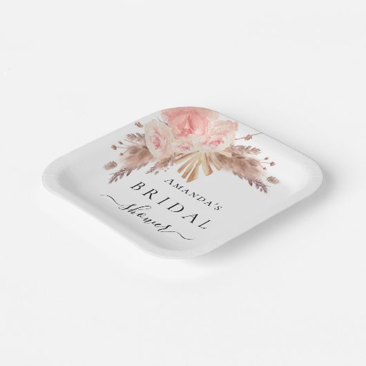 Vrijgezellenfeest pampas roos goudbloem papieren bordje (Gebogen)