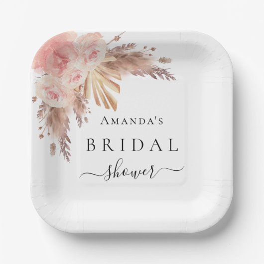 Vrijgezellenfeest pampas roos goudbloem papieren bordje (Voorkant)