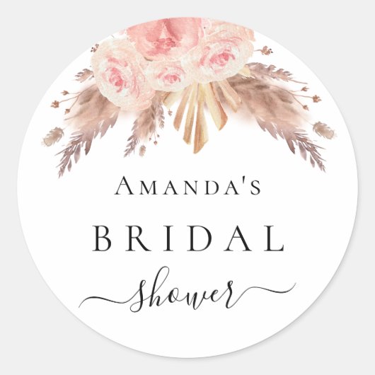 Vrijgezellenfeest pampas roos goudbloem ronde sticker (Voorkant)