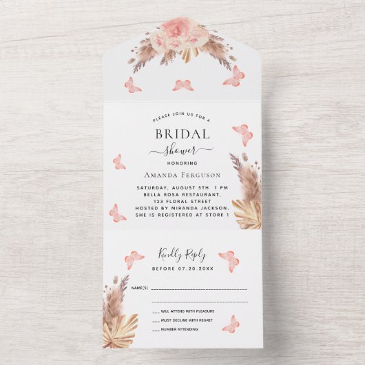 Vrijgezellenfeest pampas roos vlinderbloemigen RSV All In One Uitnodiging (Binnen)