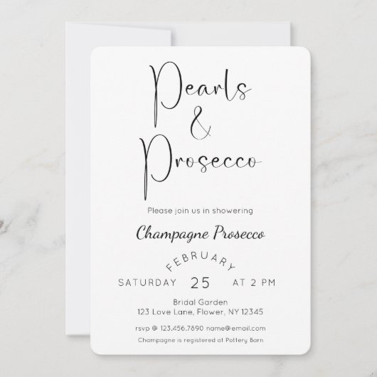 Vrijgezellenfeest Parels en Prosecco Kaart (Voorkant)