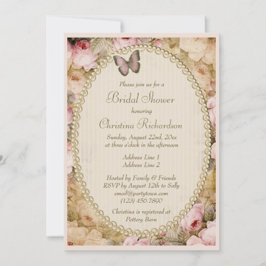 vrijgezellenfeest  parels Rozen vlinder Kaart (Achterkant)