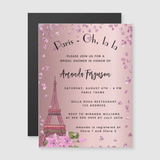 Vrijgezellenfeest Paris Eiffeltoren roze luxe luxe Magnetische Uitnodiging (Voorkant / Achterkant)
