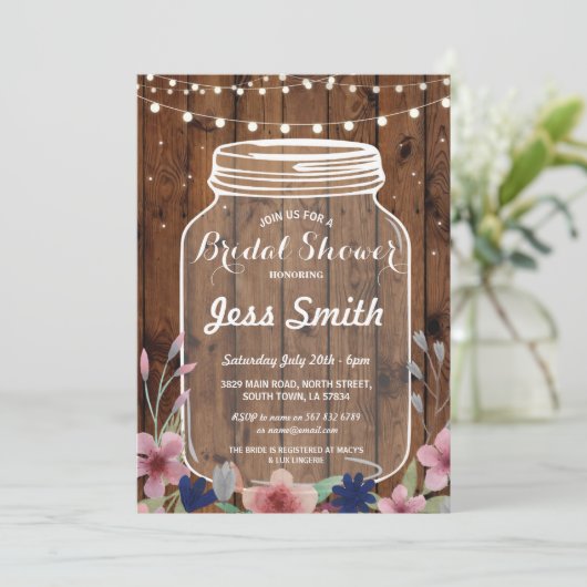 vrijgezellenfeest Partij Rustic Jar Wood Floral In Kaart (Staand voorkant)