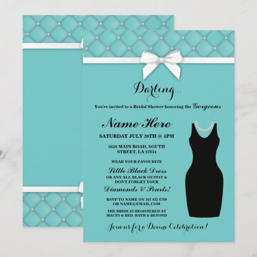 Vrijgezellenfeest Party Blauw Zwart Jurk Parels Ui Kaart (Voorkant / Achterkant)