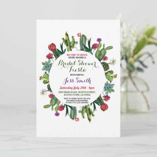 vrijgezellenfeest Party Fiesta Cactus Mexican Invi Kaart (Staand voorkant)