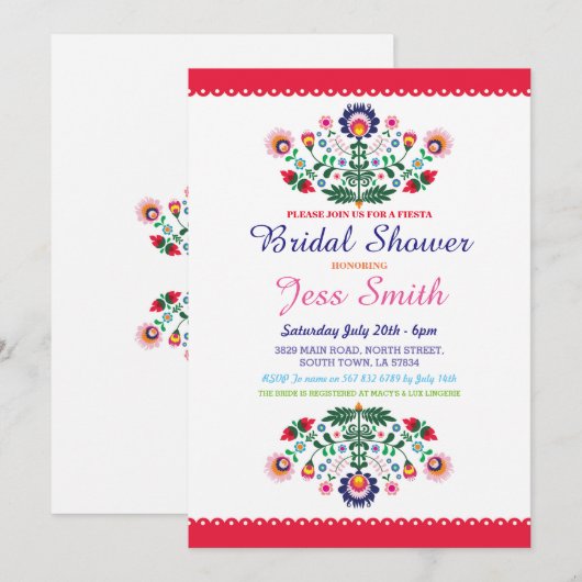 vrijgezellenfeest Party Fiesta Mexican Floral Invi Kaart (Voorkant / Achterkant)