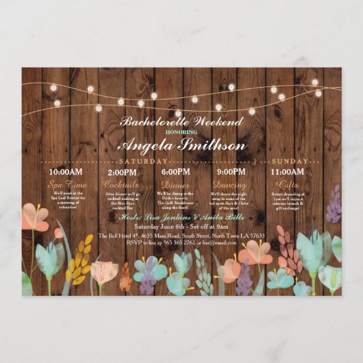 vrijgezellenfeest Party Floral Itinerary Bachelore Programmakaart (Voorkant)