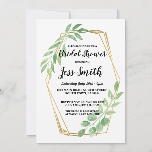 Vrijgezellenfeest Party Gold Lijst Leaves Invite Kaart (Voorkant)