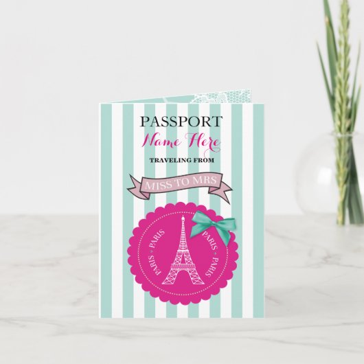 Vrijgezellenfeest Party Passport Pink Mint Uitnodi (Voorkant)