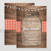 Vrijgezellenfeest Party Red Gingham Jar Wood Uitno Kaart (Voorkant / Achterkant)