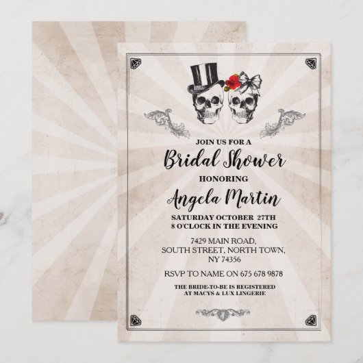 Vrijgezellenfeest Party Roos Schedel Halloween Uit Kaart (Voorkant / Achterkant)