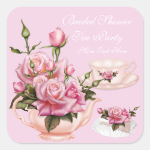 Vrijgezellenfeest Party Roze Rose Bloemen Theepot  Vierkante Sticker
