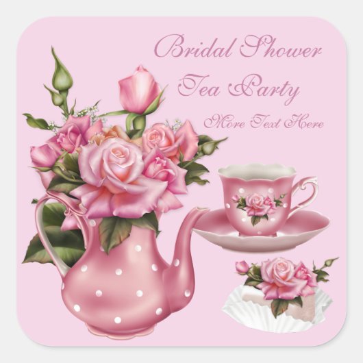 Vrijgezellenfeest Party Roze Rose Bloemen Theepot  Vierkante Sticker (Voorkant)