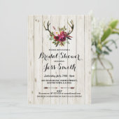 vrijgezellenfeest Party Rustic Antler Floral Invit Kaart (Staand voorkant)