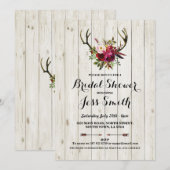 vrijgezellenfeest Party Rustic Antler Floral Invit Kaart (Voorkant / Achterkant)