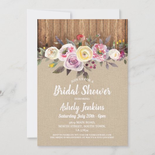 vrijgezellenfeest Party Rustic Wood Rustic Floral Kaart (Voorkant)