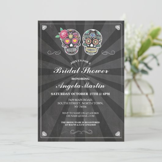Vrijgezellenfeest Party Sugar Skull Halloween Invi Kaart (Staand voorkant)