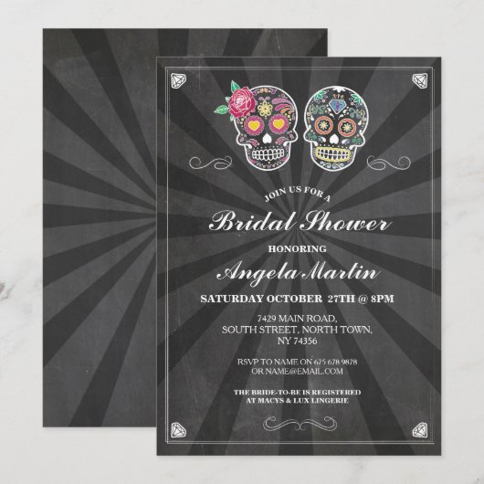 Vrijgezellenfeest Party Sugar Skull Halloween Invi Kaart (Voorkant / Achterkant)