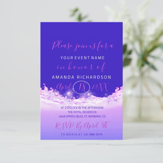 Vrijgezellenfeest Pastels Roze Wave Ocean Cobalt O Kaart (Staand voorkant)