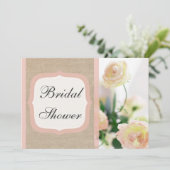 Vrijgezellenfeest Peach Peony Burlap Kaart (Staand voorkant)