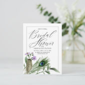 Vrijgezellenfeest | Peacock Feather & Flowers Brie Briefkaart (Staand voorkant)