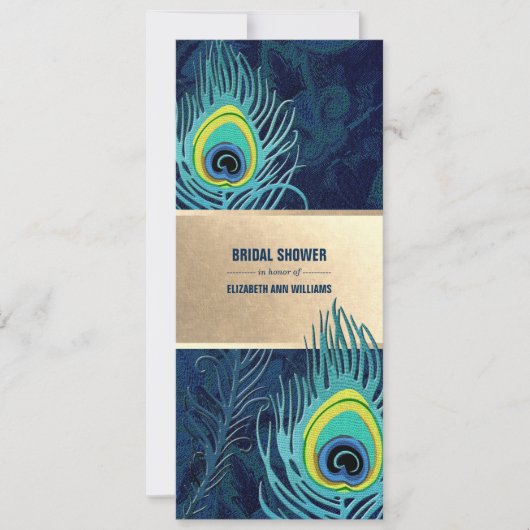 Vrijgezellenfeest Peacock Feather Navy Blue Turquo Kaart (Voorkant)