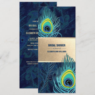 Vrijgezellenfeest Peacock Feather Navy Blue Turquo Kaart