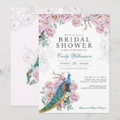  Vrijgezellenfeest Peony Chinoiserie Peacock Kaart (Voorkant / Achterkant)