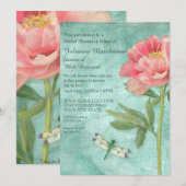 Vrijgezellenfeest Peony Flowers in Dragonfly Kaart (Voorkant / Achterkant)