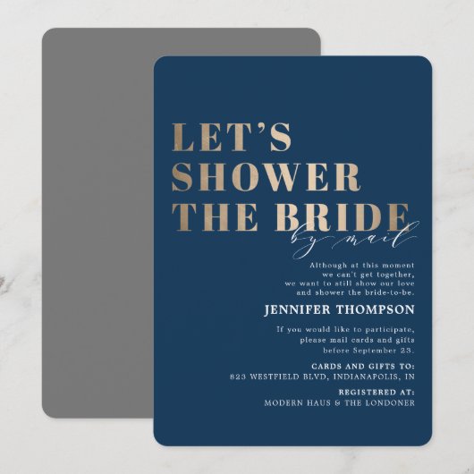 Vrijgezellenfeest per post Charcoal Navy & Gold Kaart (Voorkant / Achterkant)