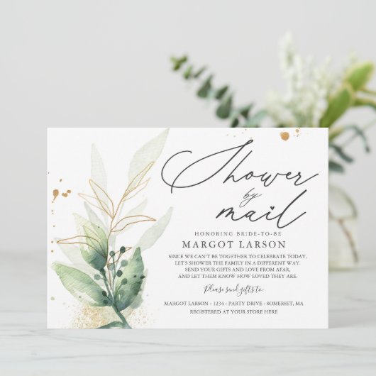 Vrijgezellenfeest per post uitnodiging groen & gou (Staand voorkant)