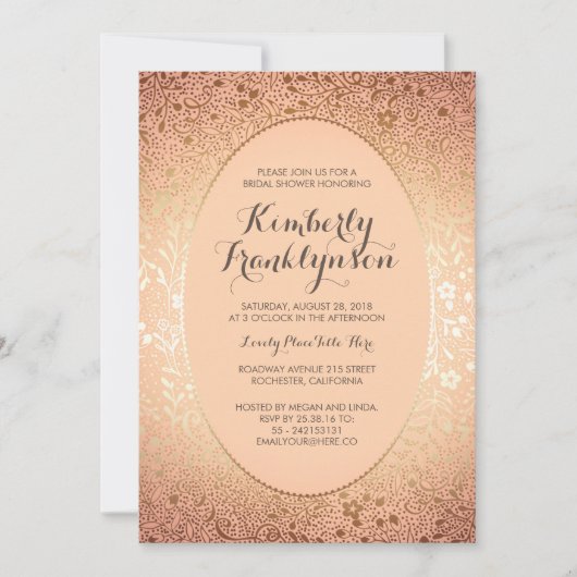 Vrijgezellenfeest -Perzik Blush en Gouden Bloemen Kaart (Voorkant)