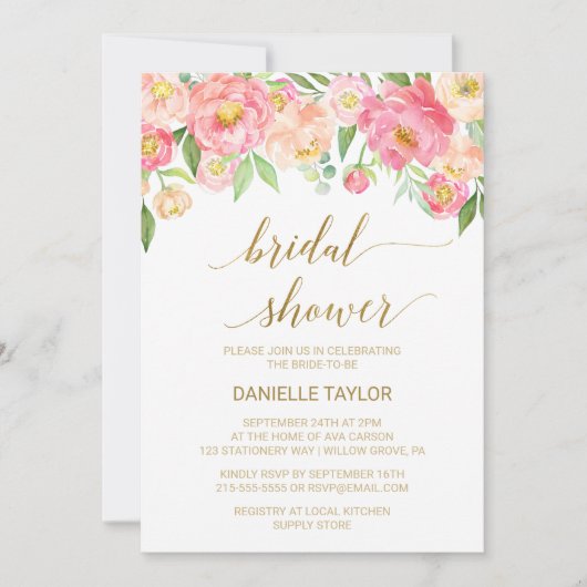 Vrijgezellenfeest Perzik en Roze Pony Flowers Kaart (Voorkant)