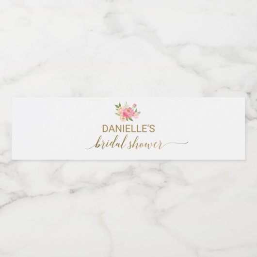 Vrijgezellenfeest Perzik en Roze Pony Flowers Waterfles Etiket (Enkel label)