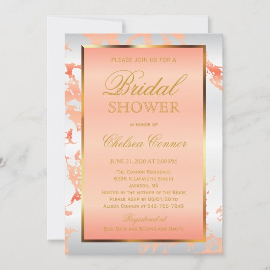 Vrijgezellenfeest - Perzik Marmer, Wit & Goud Kaart (Voorkant)