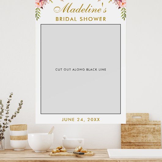 Vrijgezellenfeest Photo Booth Prop | Roze Floral G Poster (Keuken)