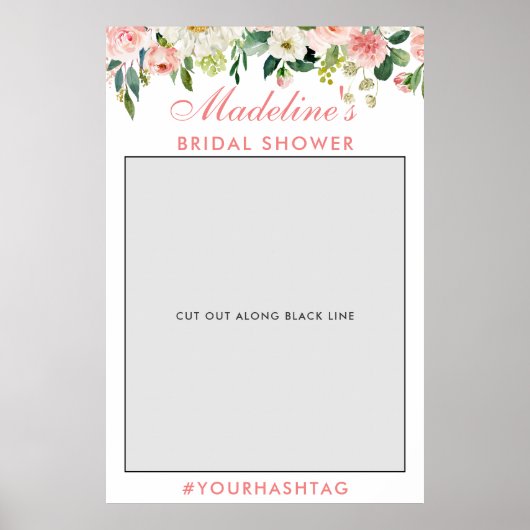 Vrijgezellenfeest Photo Booth Prop | Roze Floral P Poster (Voorkant)