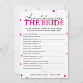 Vrijgezellenfeest Pink Hoe goed ken je de bruid Kaart (Voorkant)