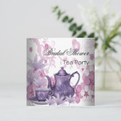 Vrijgezellenfeest Pink Paarse Tea Party Kaart (Staand voorkant)