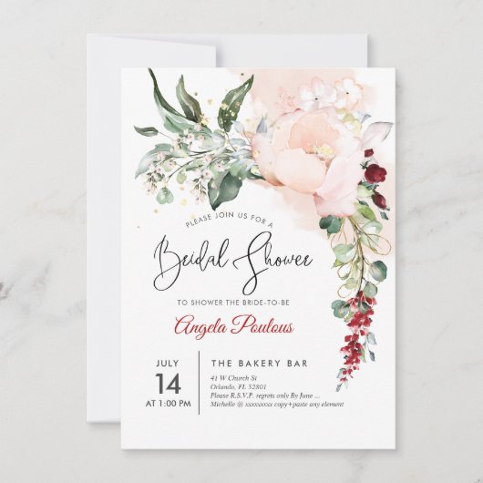 Vrijgezellenfeest PixDezines Blush Waterverf Flowe Kaart (Voorkant)