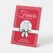 Vrijgezellenfeest Polka Dots Bogen Rood & Wit Reclamebord Met Voetstuk (Voorkant)