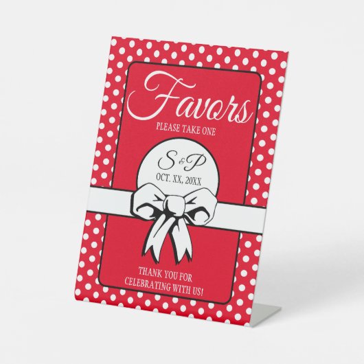 Vrijgezellenfeest Polka Dots Bogen Rood & Wit Reclamebord Met Voetstuk (Voorkant)