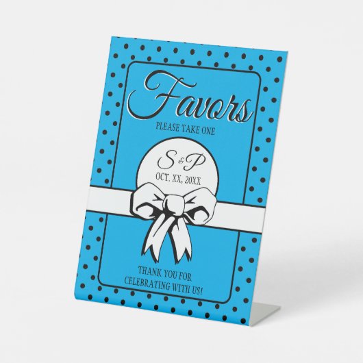 Vrijgezellenfeest  Polka Dots Bows Blauw Reclamebord Met Voetstuk (Voorkant)